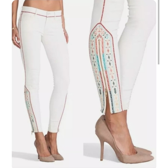 Mother | The Looker Ankle Zip Barefoot Princess Embroidered Colorful Trim Skinny - Picture 2 of 16